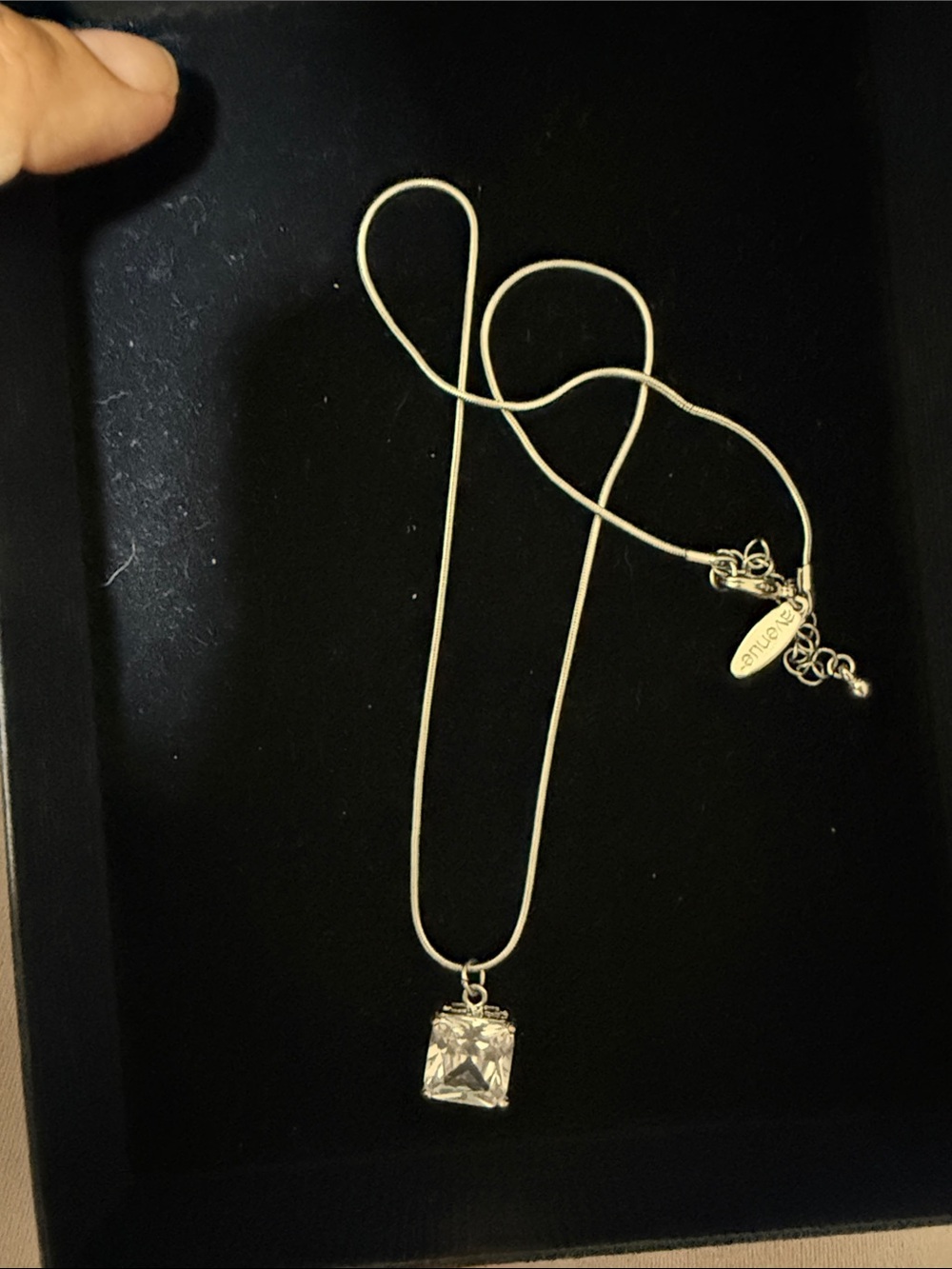 Avenue Silver Tone Necklace with Clear Square Crystal Pendant